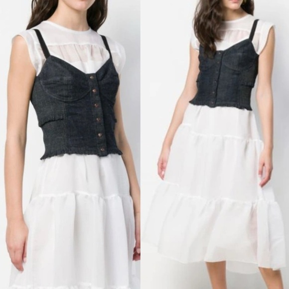 CHLOE See by Chloe Bustier Style Snap Front Chambray Cropped Cami Size 10 NEW - Picture 4 of 15